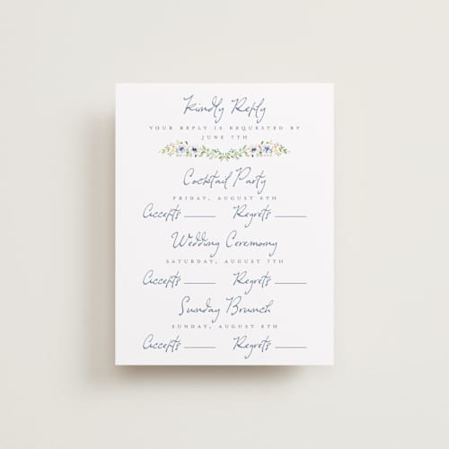 This is a meadow rsvp cards with standard by Petra Kern called meadow whisper printing on signature in standard