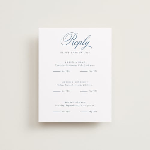 This is a bluebell rsvp cards with standard by Jessica Williams called marenza printing on signature in standard