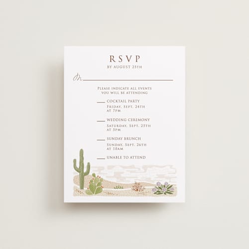 This is a red rock rsvp cards with standard by Paper Sun Studio called westward printing on signature in standard