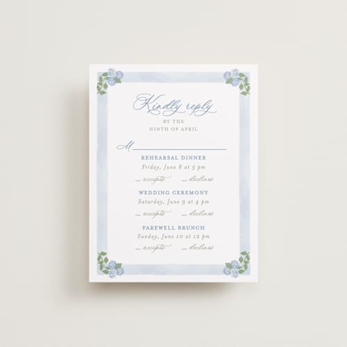 This is a ocean rsvp cards with standard by Creo Study called pillowy border printing on signature in standard