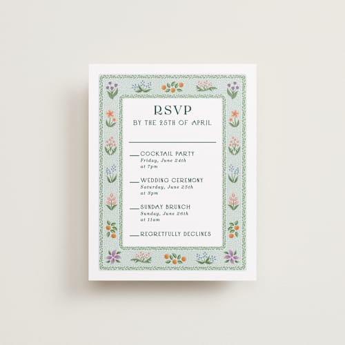 This is a pine rsvp cards with standard by Paper Sun Studio called river valley printing on signature in standard