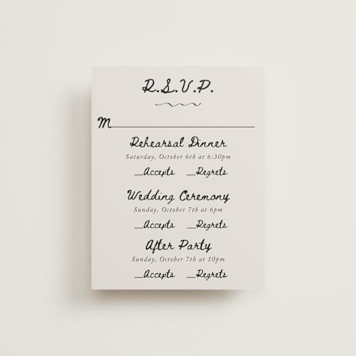 This is a lace rsvp cards with standard by Cass Loh called simple monogram printing on signature in standard
