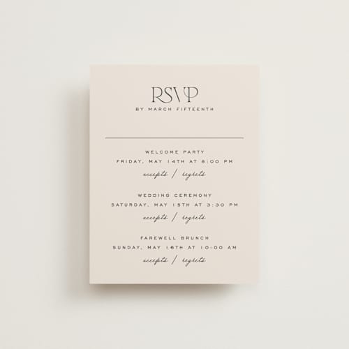 This is a creme rsvp cards with standard by Carly Reed Walker called tendu printing on signature in standard