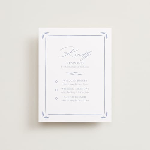 This is a pale cerulean rsvp cards with standard by Sabrin Deirani called ocean dreams printing on signature in standard