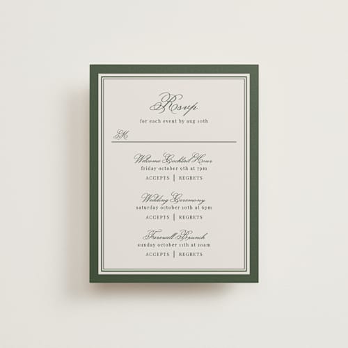 This is a evergreen rsvp cards with standard by Kelly Watkins called emerson printing on signature in standard
