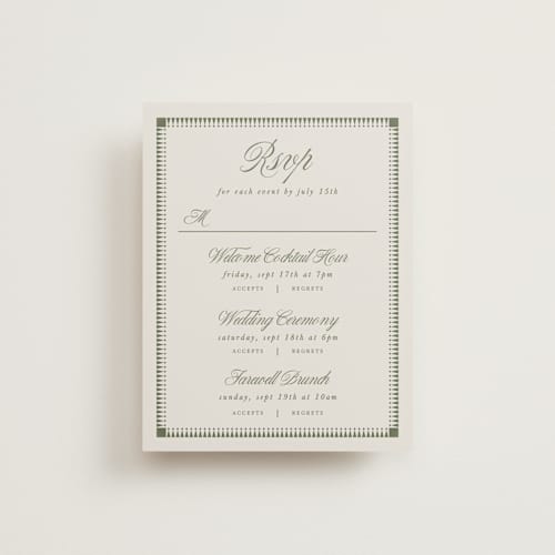 This is a moss rsvp cards with standard by Kelly Watkins called literary printing on signature in standard