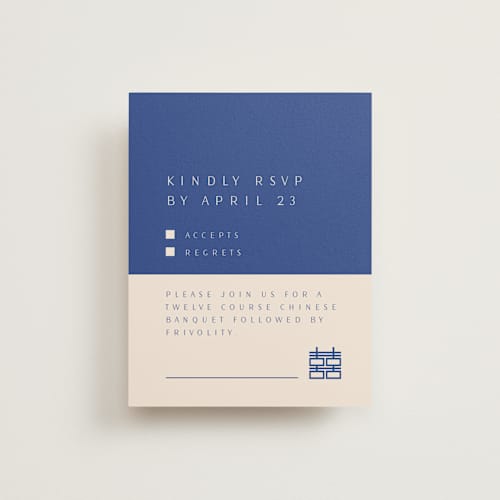 This is a marseille bleu rsvp cards with standard by Deborah Chou called two toned printing on signature in standard