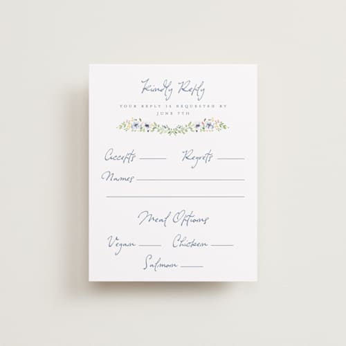 This is a meadow rsvp cards with standard by Petra Kern called meadow whisper printing on signature in standard