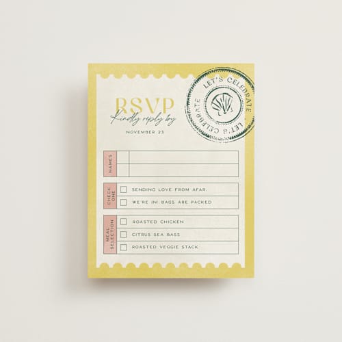 This is a island citrus rsvp cards with standard by Pixel and Hank called coastal drift printing on signature in standard