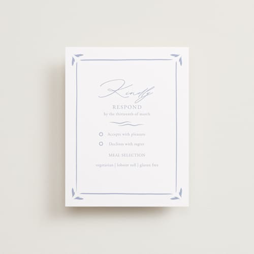 This is a pale cerulean rsvp cards with standard by Sabrin Deirani called ocean dreams printing on signature in standard