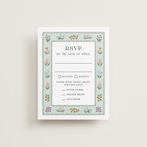 This is a pine rsvp cards with standard by Paper Sun Studio called river valley printing on signature in standard