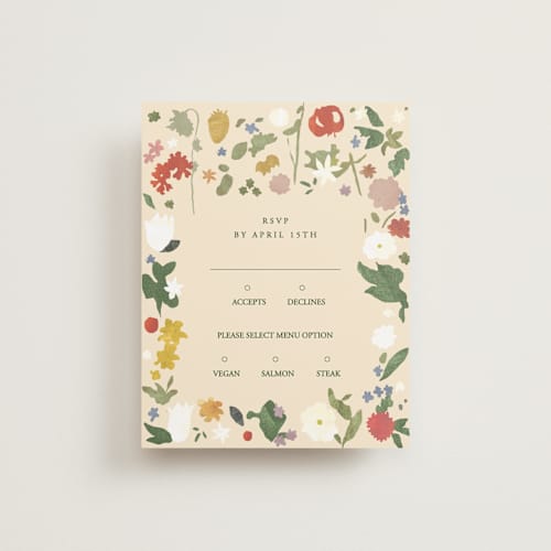 This is a garden rsvp cards with standard by Sumak Studio called all the flowers of the world printing on signature in standard
