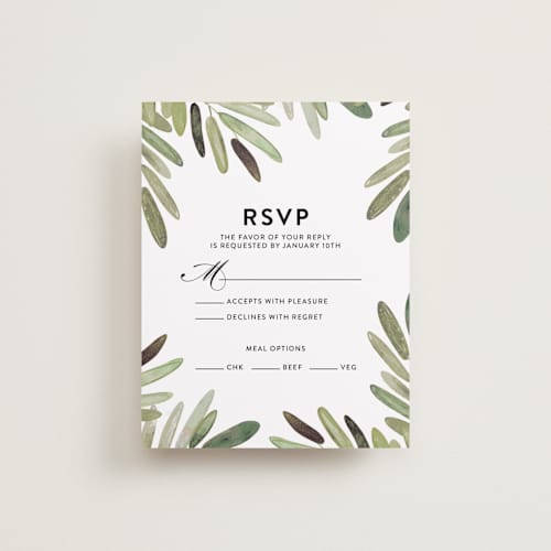 This is a midnight rsvp cards with standard by Haley Warner called parting branches printing on signature in standard