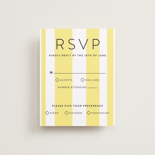 This is a lemon rsvp cards with standard by Owl and Toad called direction printing on signature in standard