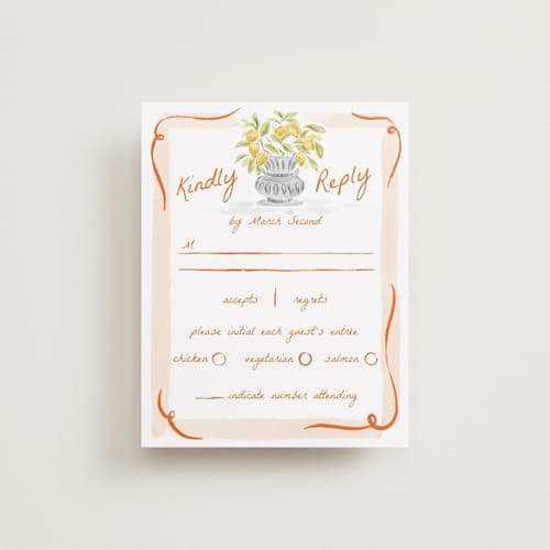 This is a flame rsvp cards with standard by Pati Cascino called giardino printing on signature in standard