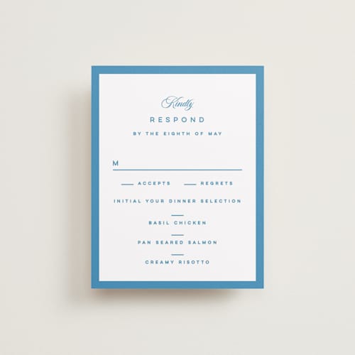This is a cerulean rsvp cards with standard by Kristie Kern called the emma printing on signature in standard