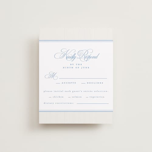 This is a powder rsvp cards with standard by Creo Study called patterned florals printing on signature in standard