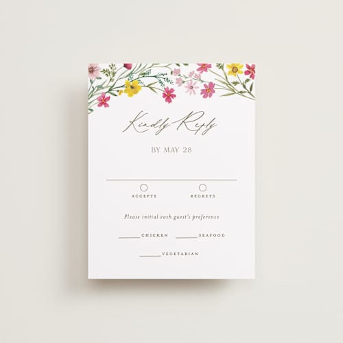 This is a peony rsvp cards with standard by Yaling Hou Suzuki called wildflower wreath printing on signature in standard