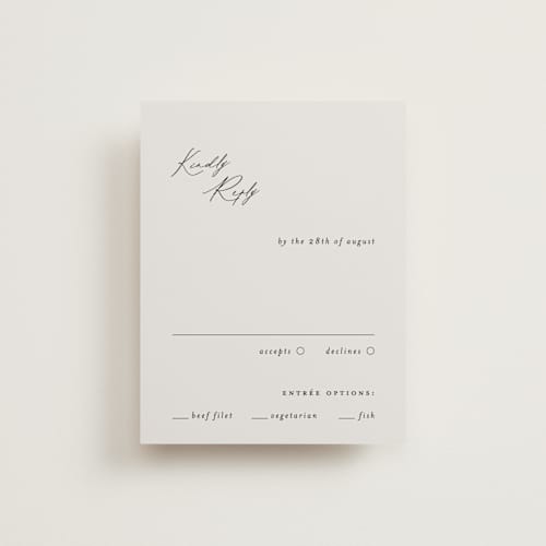 This is a ivory rsvp cards with standard by Carolyn Nicks called kinkaid printing on signature in standard