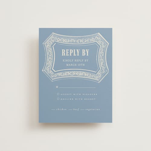 This is a porcelain rsvp cards with standard by Nazia Hyder called vintage label printing on signature in standard