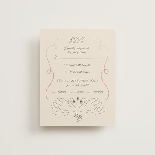This is a buttercream rsvp cards with standard by Helena Vitto called the swan printing on signature in standard