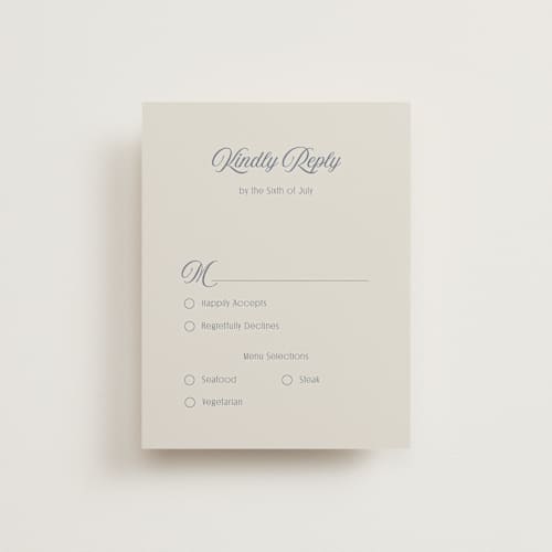This is a french blue rsvp cards with standard by Nicoletta Savod called ritzy printing on signature in standard