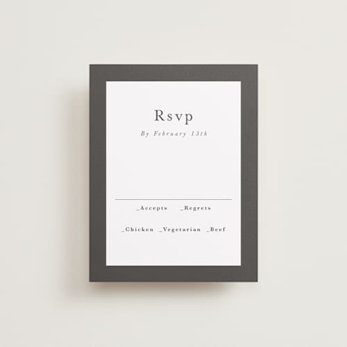 This is a charcoal rsvp cards with standard by Lori Wemple called monogram square printing on signature in standard