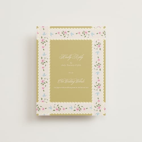 This is a english garden rsvp cards with standard by Phrosné Barwood called whimsey floral printing on signature in standard