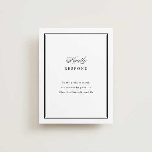 This is a tuxedo rsvp cards with standard by Carolyn MacLaren called timeless together printing on signature in 4.25x5.5