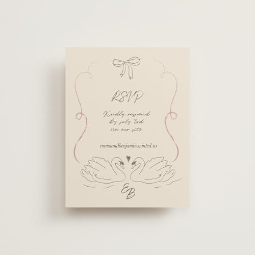 This is a buttercream rsvp cards with standard by Helena Vitto called the swan printing on signature in standard