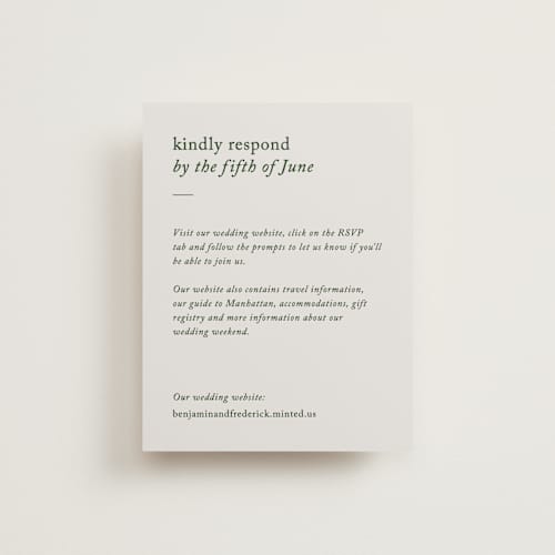 This is a forest rsvp cards with standard by Bethan called editorial printing on signature in standard