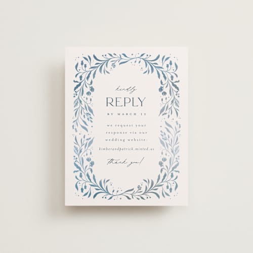 This is a delft blue rsvp cards with standard by Ashley DeMeyere called porcelain printing on signature in standard