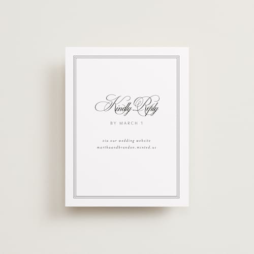 This is a tuxedo rsvp cards with standard by Nicoletta Savod called black tie elegance printing on signature in standard
