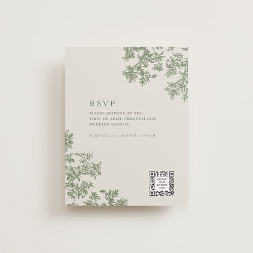This is a jungle rsvp cards with standard by Jenna Holcomb called vintage tropics printing on signature in 4.25x5.5