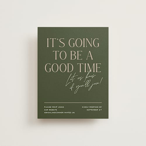 This is a olive rsvp cards with standard by Pixel and Hank called martini printing on signature in standard