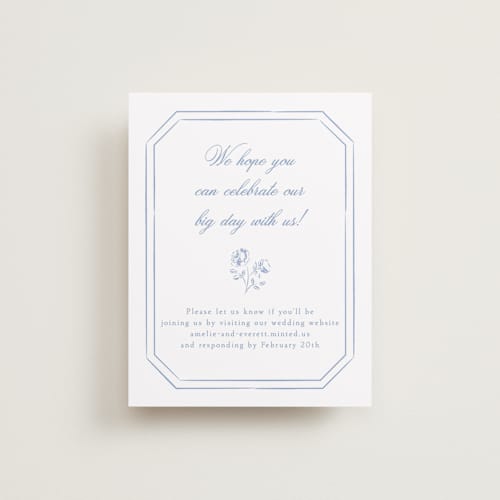 This is a sky rsvp cards with standard by Robert and Stella called constance printing on signature in standard