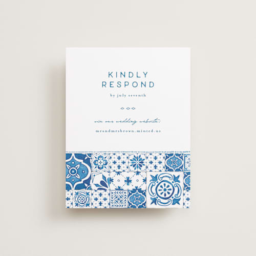 This is a navy rsvp cards with standard by Anastasia Makarova called watercolor tile printing on signature in standard