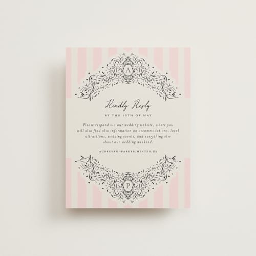 This is a peony rsvp cards with standard by Jackie Crawford called hand illustrated crest printing on signature in standard