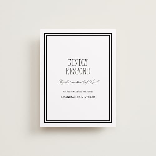 This is a silk rsvp cards with standard by Kelly Schmidt called formal minimalist printing on signature in standard