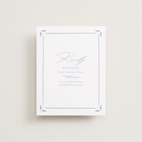 This is a pale cerulean rsvp cards with standard by Sabrin Deirani called ocean dreams printing on signature in standard