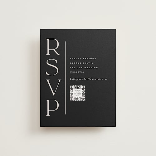 This is a ecru rsvp cards with standard by Erica Krystek called modern monogram printing on signature in 4.25x5.5