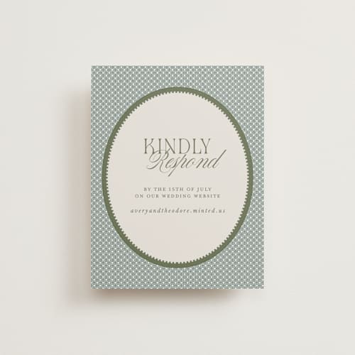 This is a moss rsvp cards with standard by Kelly Watkins called literary printing on signature in standard