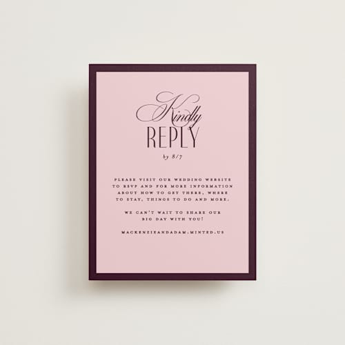 This is a plum rsvp cards with standard by Owl and Toad called sophisticate printing on signature in standard