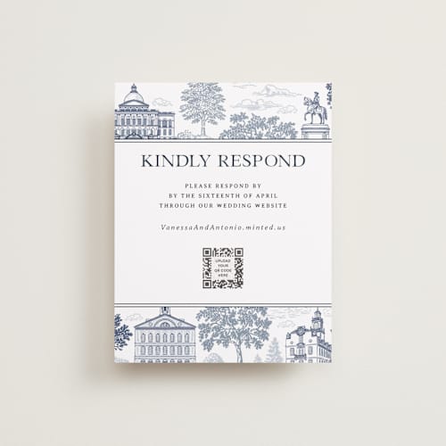 This is a marine rsvp cards with standard by Jenna Holcomb called boston toile printing on signature in standard
