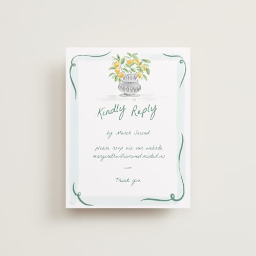 This is a celadon rsvp cards with standard by Pati Cascino called giardino printing on signature in standard