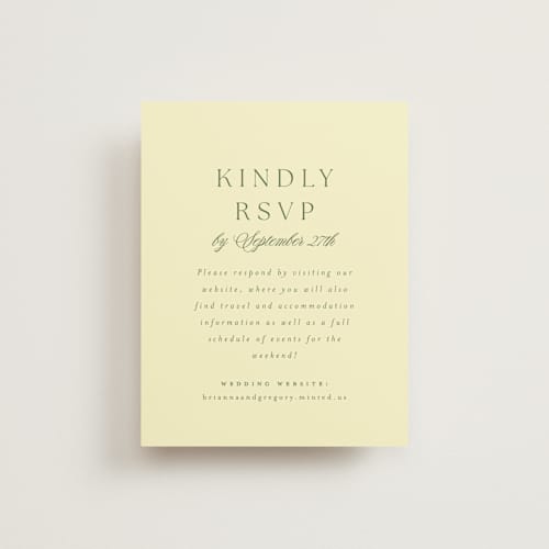 This is a chartreuse rsvp cards with standard by Everett Paper Goods called carlyle printing on signature in standard