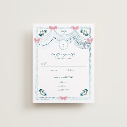 This is a indicolite rsvp cards with foil pressed by Claudia Orengo called tuileries printing on signature in standard