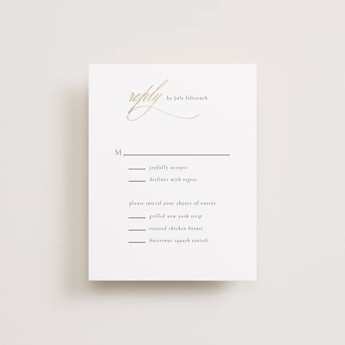 This is a spun sugar rsvp cards with foil pressed by Jessica Williams called aligned printing on signature in standard