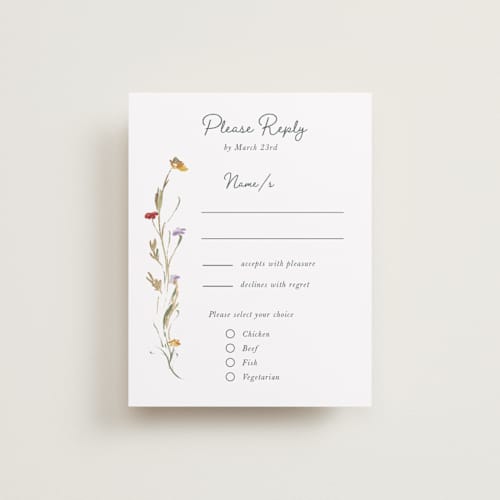 This is a garden green rsvp cards with foil pressed by Lucrecia Caporale called coastal bloom printing on signature in standard