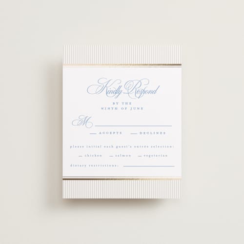 This is a powder rsvp cards with foil pressed by Creo Study called patterned florals printing on signature in standard
